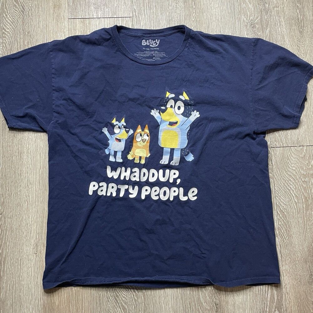 Bluey Cartoon Blue Heeler Australian Cattle Dog Party People T Shirt mens XL